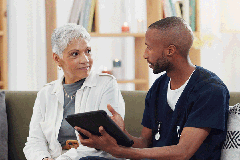 Patient and nurse talking